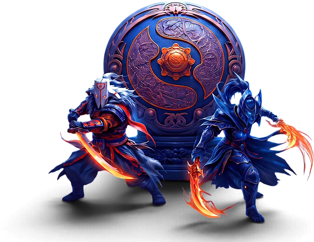 A fantastical blue and orange dragon guardian